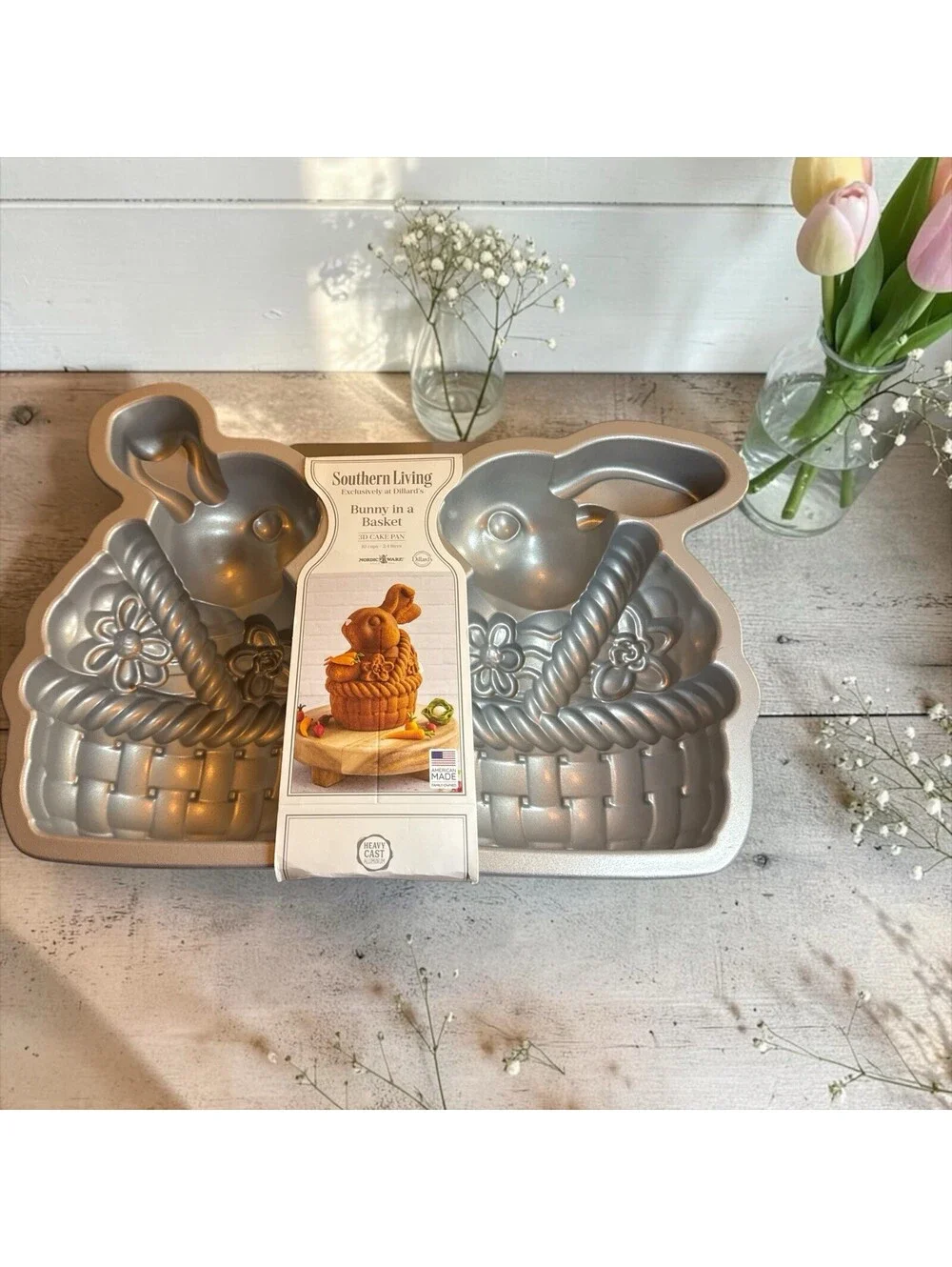 Southern Living Nordic Ware Easter Bunny In A Basket 3D Cake Pan Mold NEW 13.5